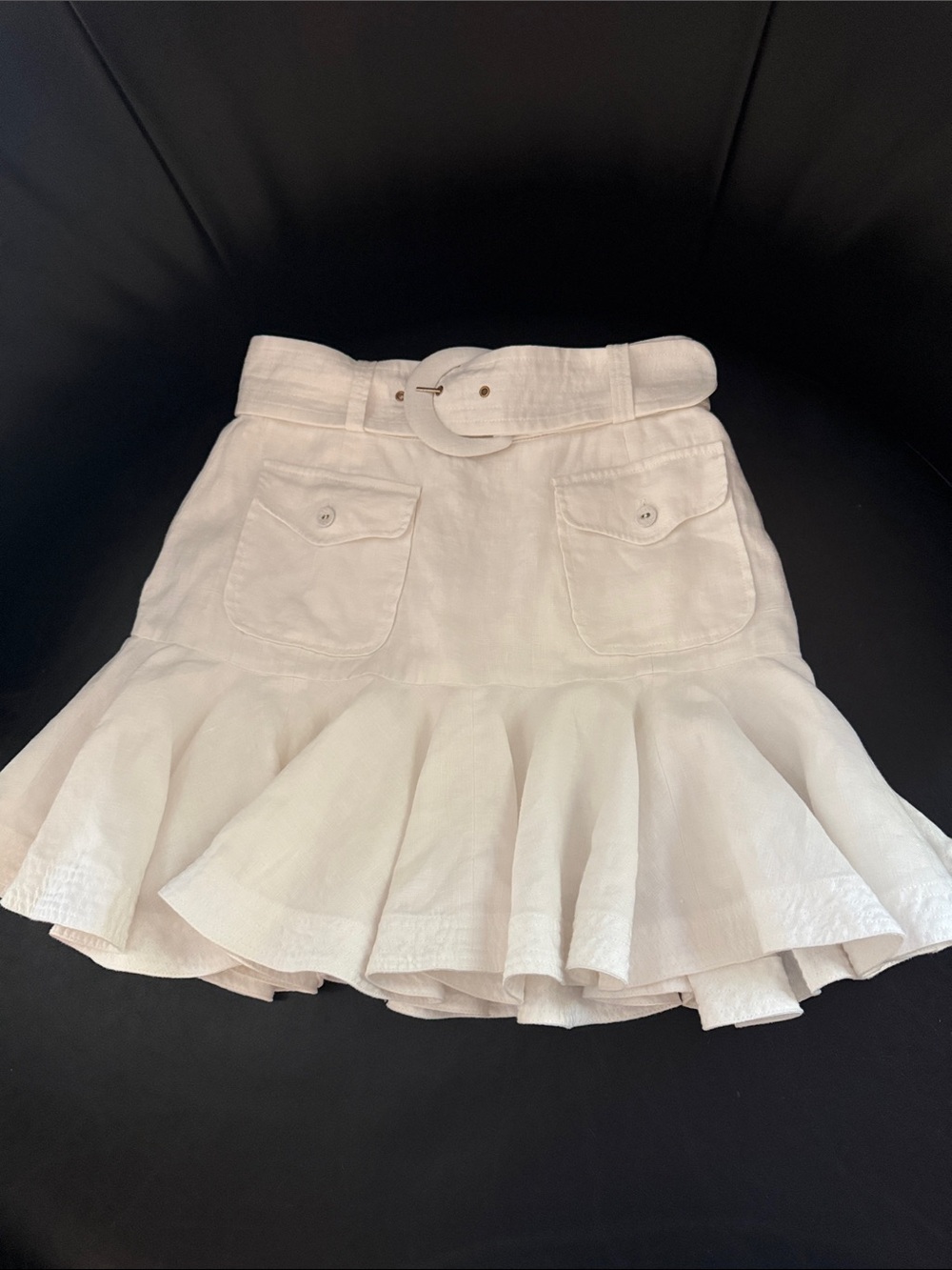 Zimmermann White Ruffle Hem Belted Skirt